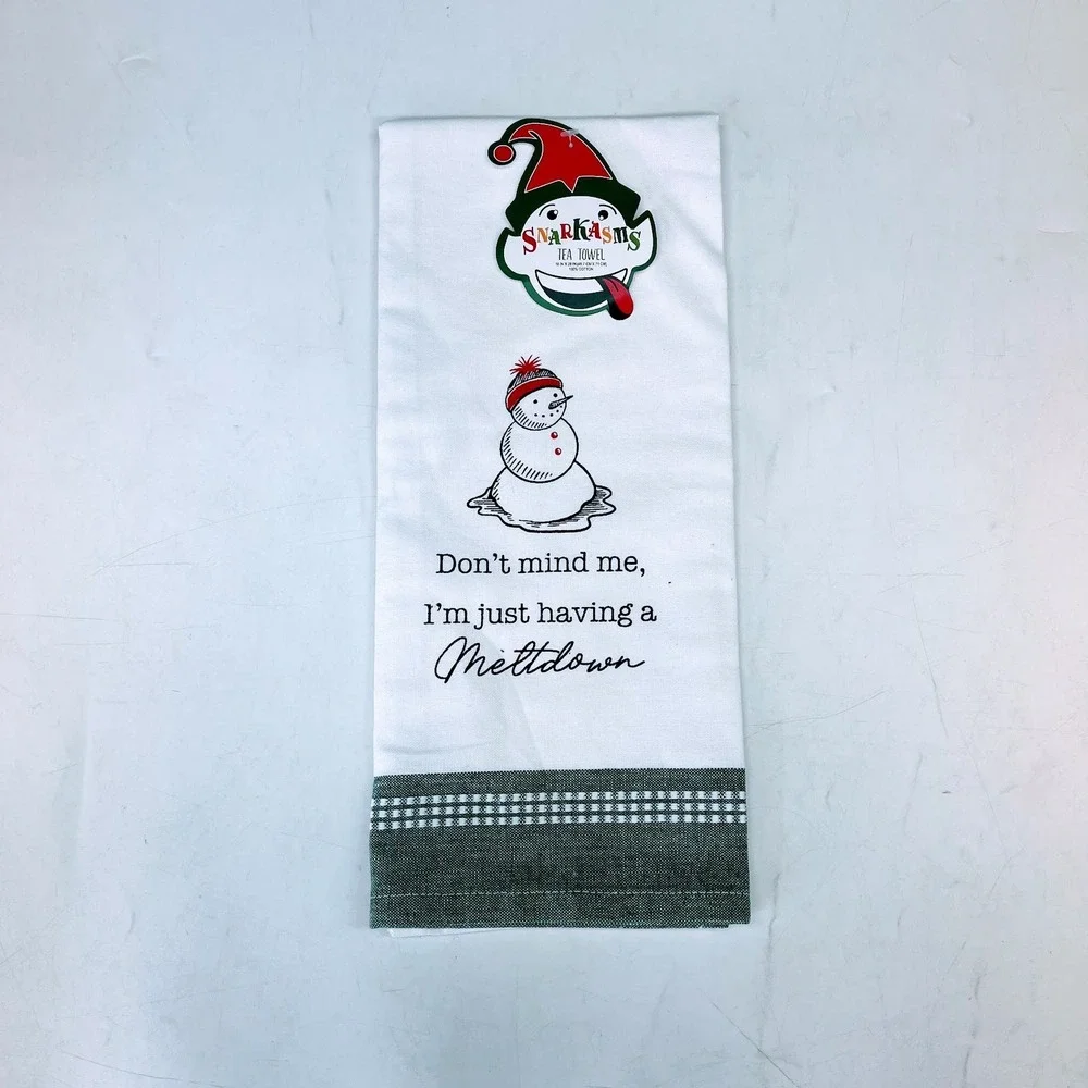 Kay Dee Designs Snarkasms Snowman Meltdown Cotton Tea‎ Towel White Green H6612